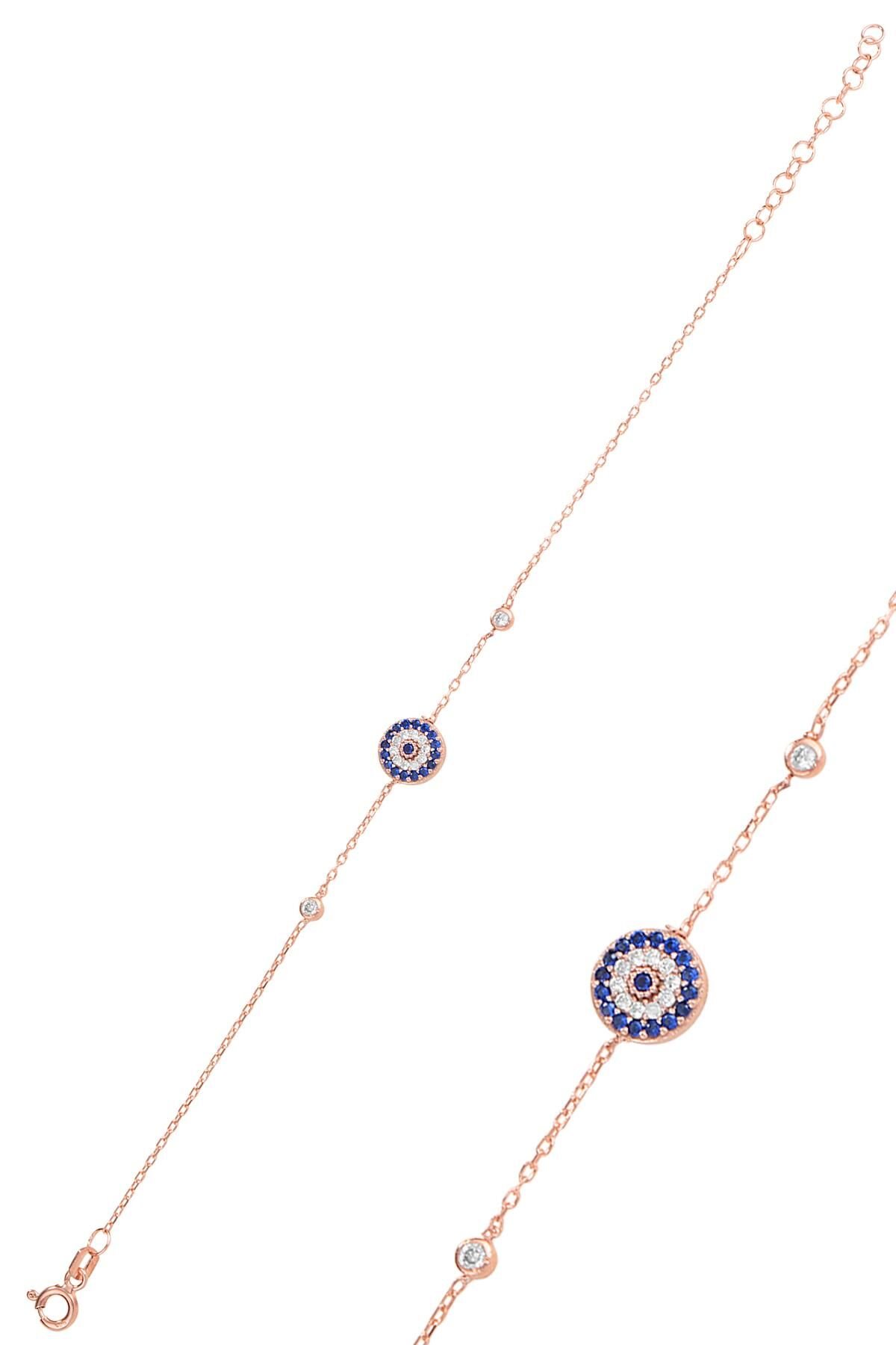 Gümüş rose zirkon taşlı nazar bileklik SGTL11447ROSE