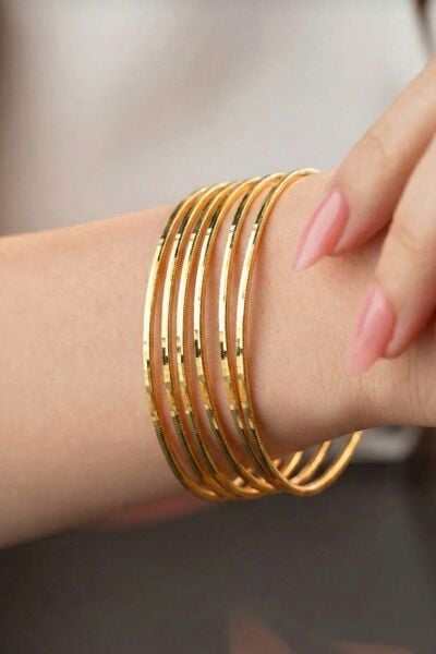 925 Ayar Gümüş Bilezik 6 ADET Altın Kaplama Ajda Model Bilezik - Yatırımlık Şık ve Zarif Tasarım