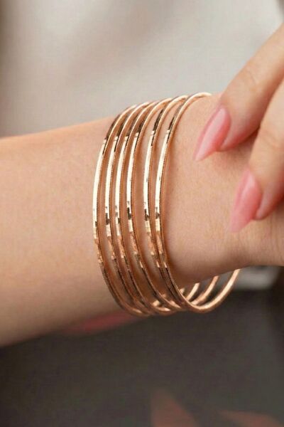 925 Ayar Gümüş Bilezik 6 ADET Altın Kaplama Ajda Model Bilezik - Yatırımlık Şık ve Zarif Tasarım