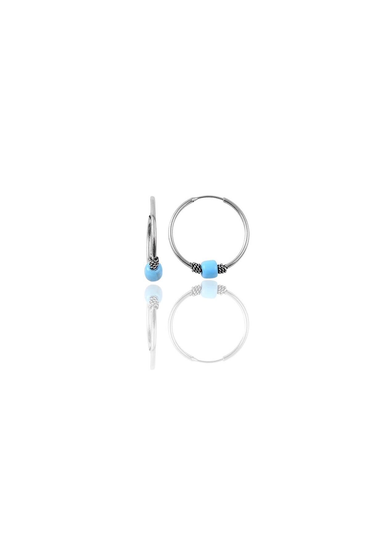 Gümüş 14 mm  turkuaz taşlı halka küpe SGTL11276RODAJ