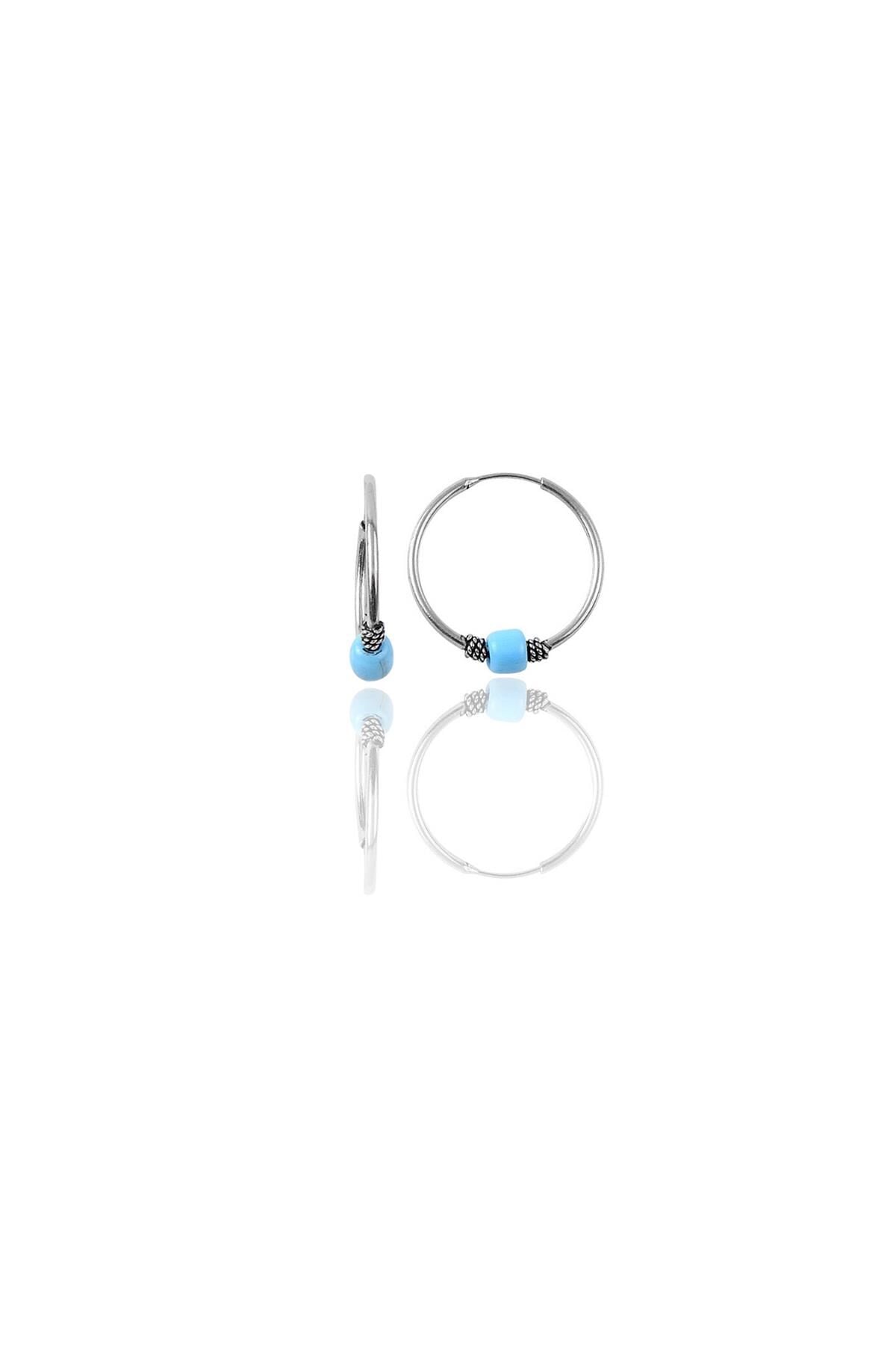 Gümüş 14 mm  turkuaz taşlı halka küpe SGTL11276RODAJ