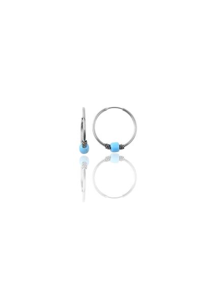 Gümüş 14 mm  turkuaz taşlı halka küpe SGTL11276RODAJ