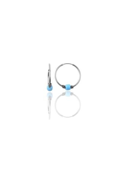 Gümüş 14 mm  turkuaz taşlı halka küpe SGTL11276RODAJ