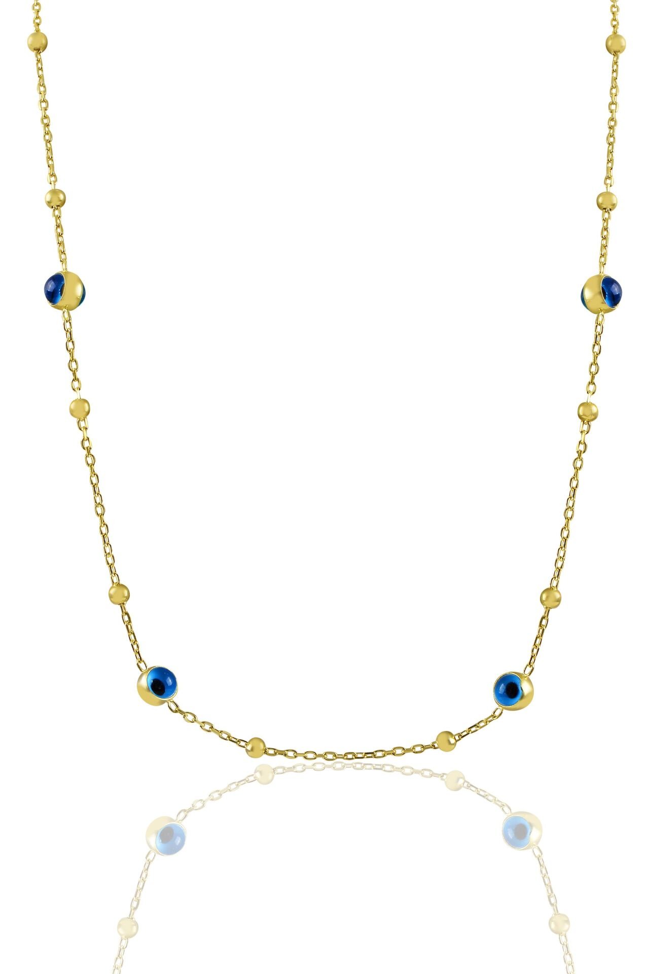 Gümüş altın yaldızlı çift taraflı cam göz nazarlı kolye SGTL11326GOLD