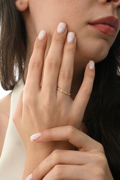 Gümüş altın yaldızlı zirkon taşlı liza yüzük SGTL12879GOLD