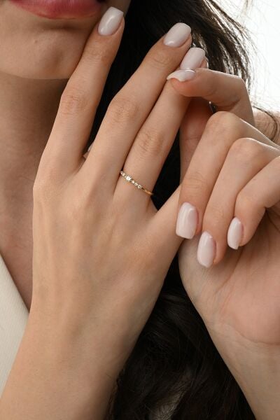 Gümüş altın yaldızlı zirkon taşlı liza yüzük SGTL12879GOLD