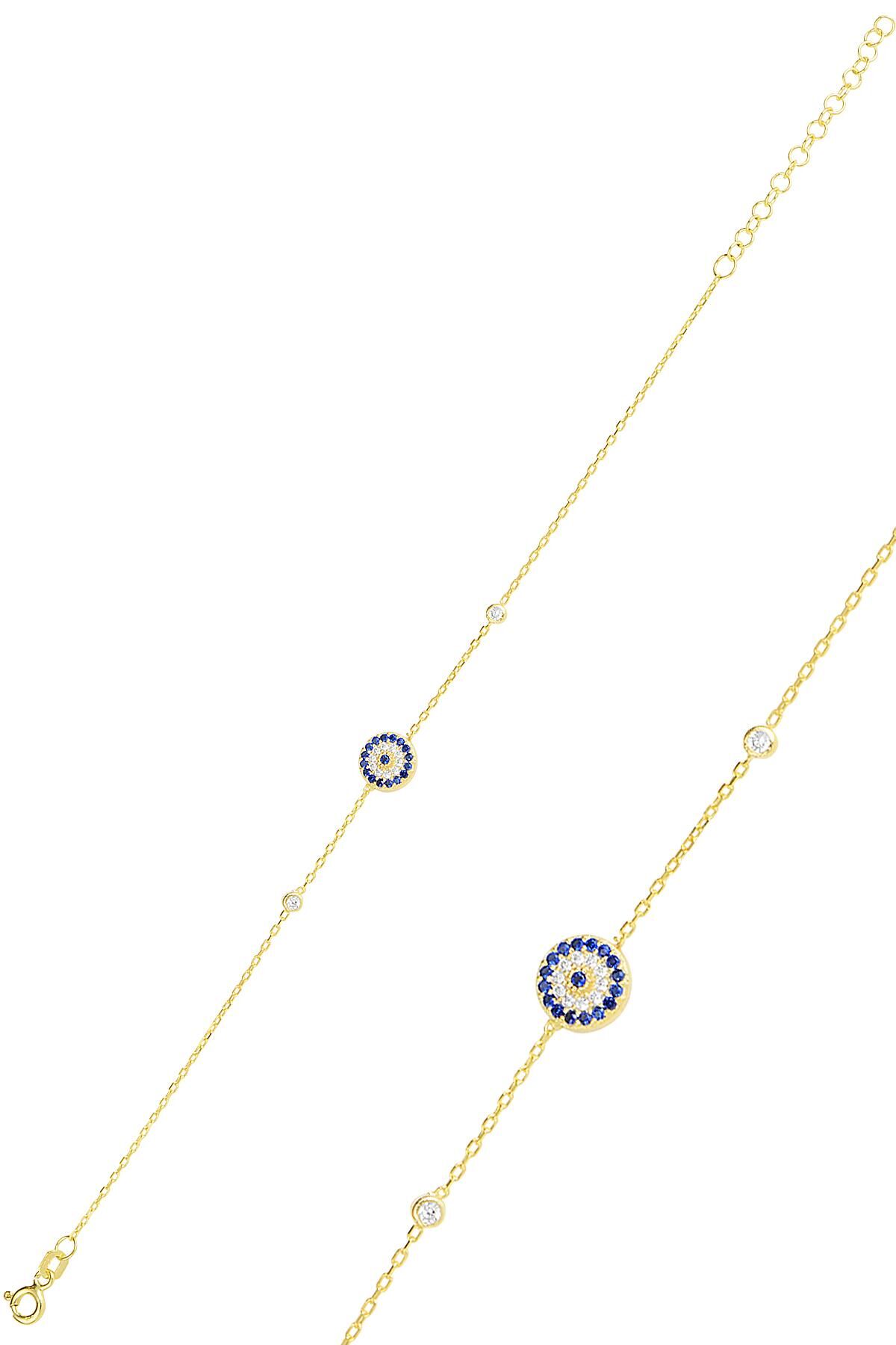 Gümüş altın yaldızlı zirkon taşlı nazar bileklik SGTL11447GOLD