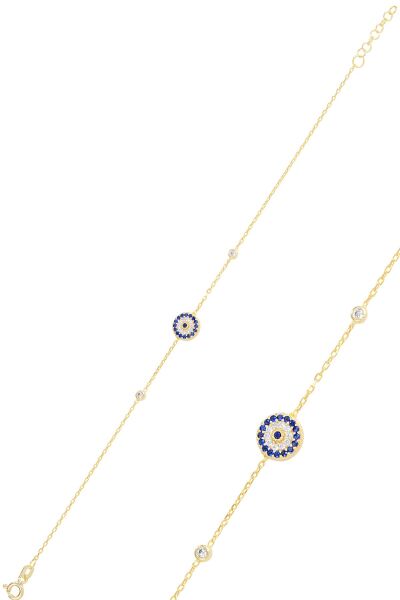 Gümüş altın yaldızlı zirkon taşlı nazar bileklik SGTL11447GOLD
