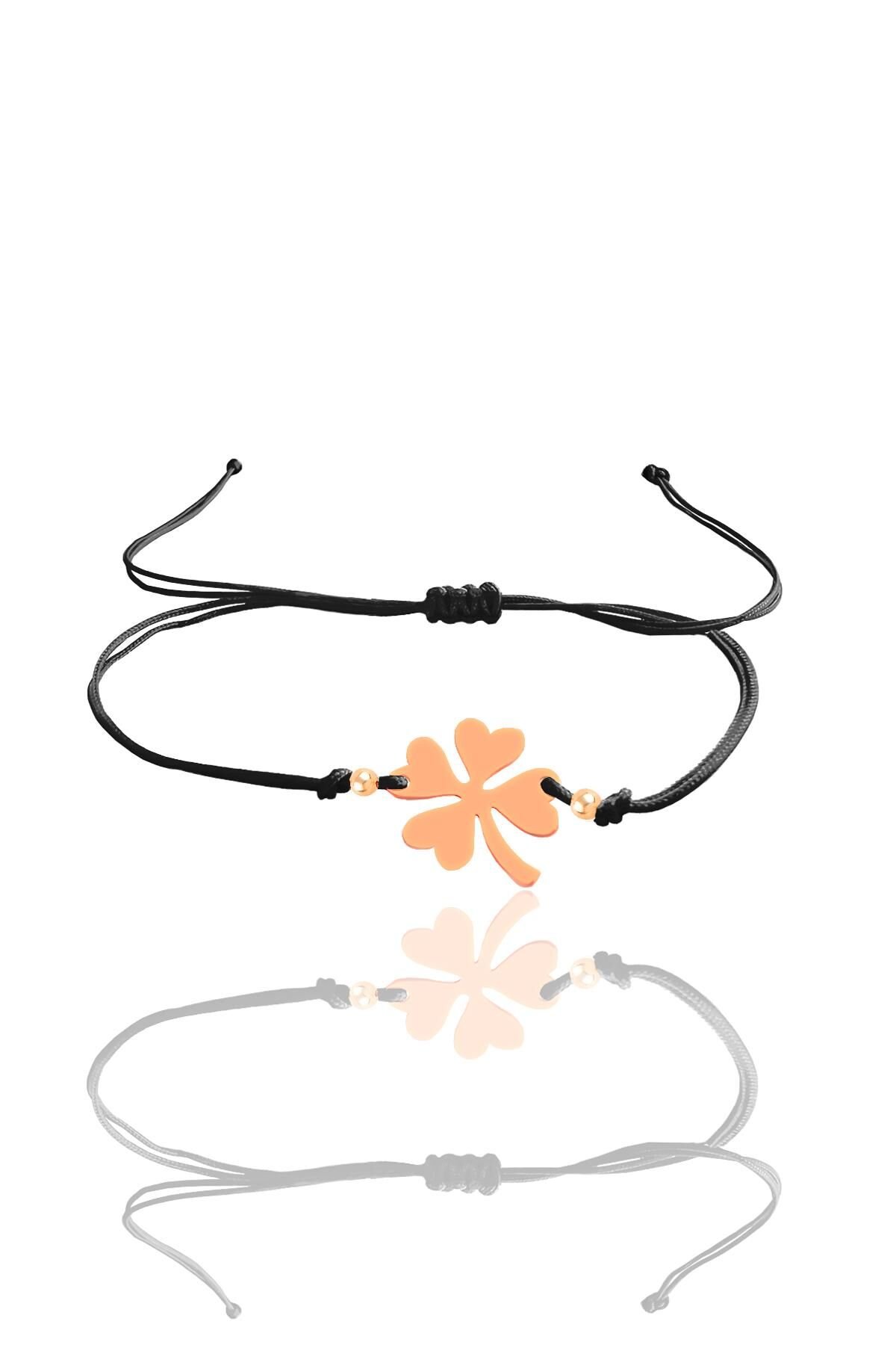 Gümüş rose yonca modeli makrome ip şans bileklik SGTL12020ROSE