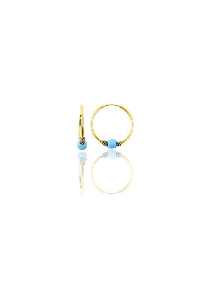 Gümüş altın yaldızlı 14 mm  turkuaz taşlı halka küpe SGTL11276GOLD