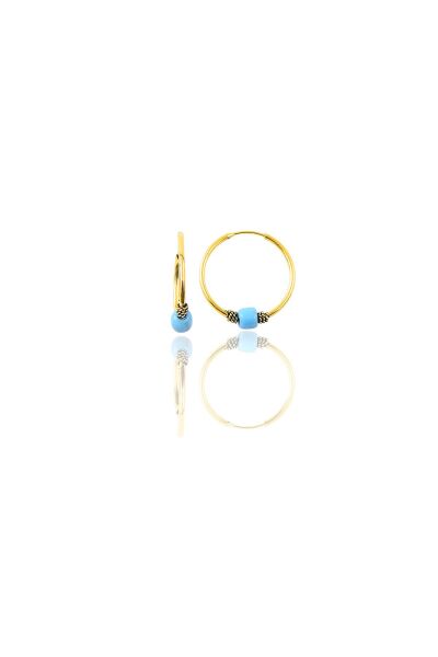 Gümüş altın yaldızlı 14 mm  turkuaz taşlı halka küpe SGTL11276GOLD