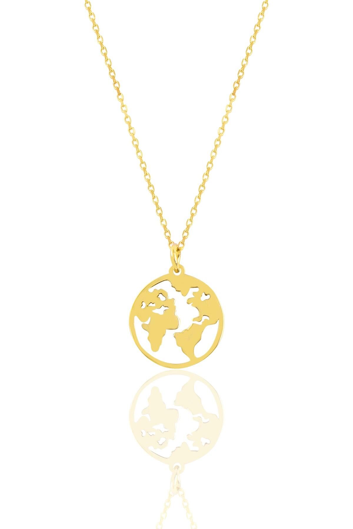 Gümüş altın yaldızlı dünya haritası kolye SGTL11329GOLD