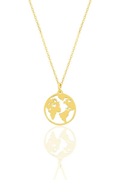Gümüş altın yaldızlı dünya haritası kolye SGTL11329GOLD