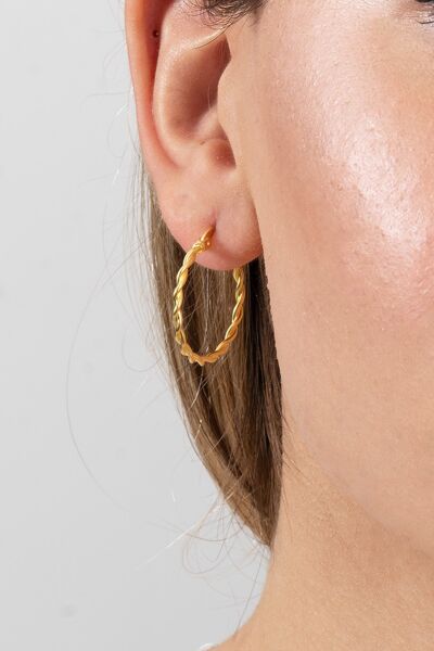 925 ayar gümüş küpe altın yaldızlı çift burma şarnel halka küpe SGTL13158GOLD