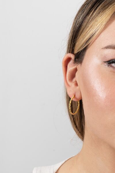 925 ayar gümüş küpe altın yaldızlı çift burma şarnel halka küpe SGTL13158GOLD