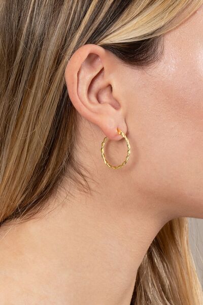 925 ayar gümüş küpe altın yaldızlı çift burma şarnel halka küpe SGTL13158GOLD