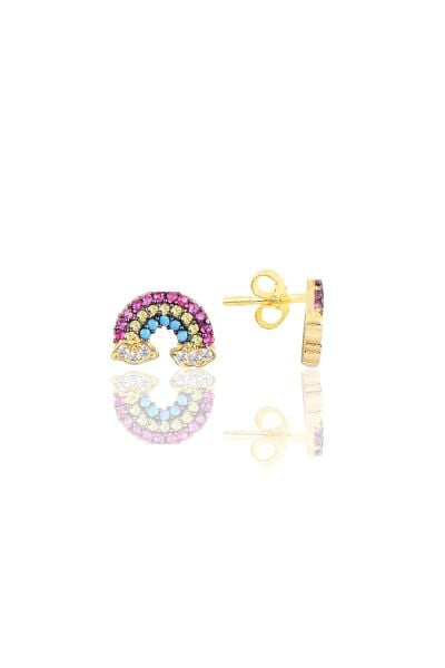 Gümüş altın yaldızlı renkli taşlı gökkuşağı küpe SGTL10579GOLD