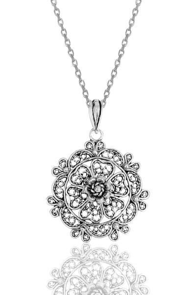 Gümüş oksitli  telkari işlemeli kolye SGTL11894SADE