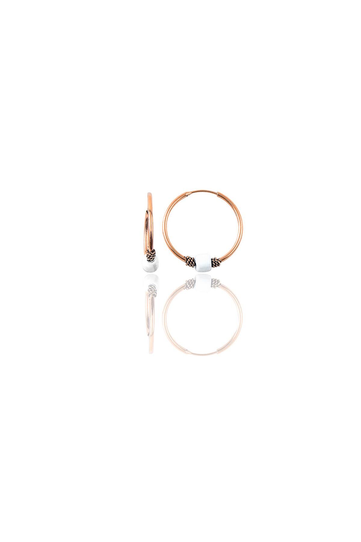 Gümüş rose 14 mm  beyaz taşlı halka küpe SGTL11275ROSE