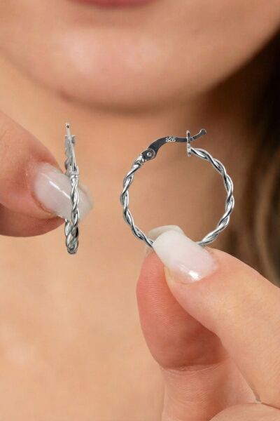 925 ayar gümüş küpe çift burma şarnel halka küpe SGTL13158RODAJ