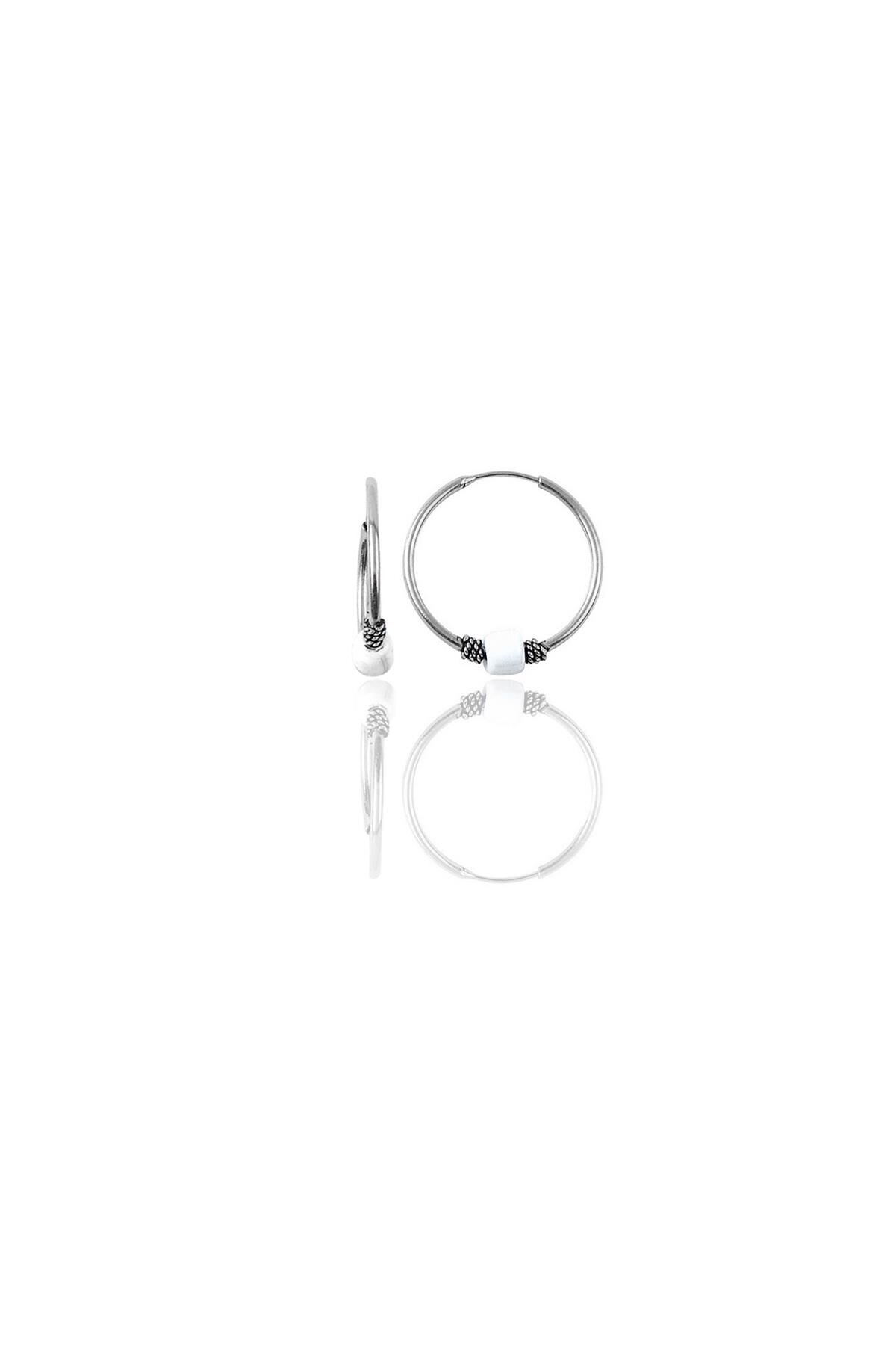 Gümüş 14 mm beyaz taşlı halka küpe SGTL11275RODAJ