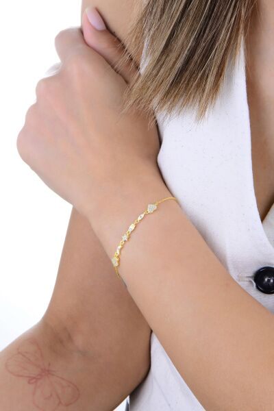 Gümüş altın yaldızlı zirkon taşlı aşk ve şans bilekliği SGTL12940GOLD