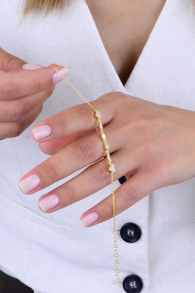 Gümüş altın yaldızlı zirkon taşlı aşk ve şans bilekliği SGTL12940GOLD