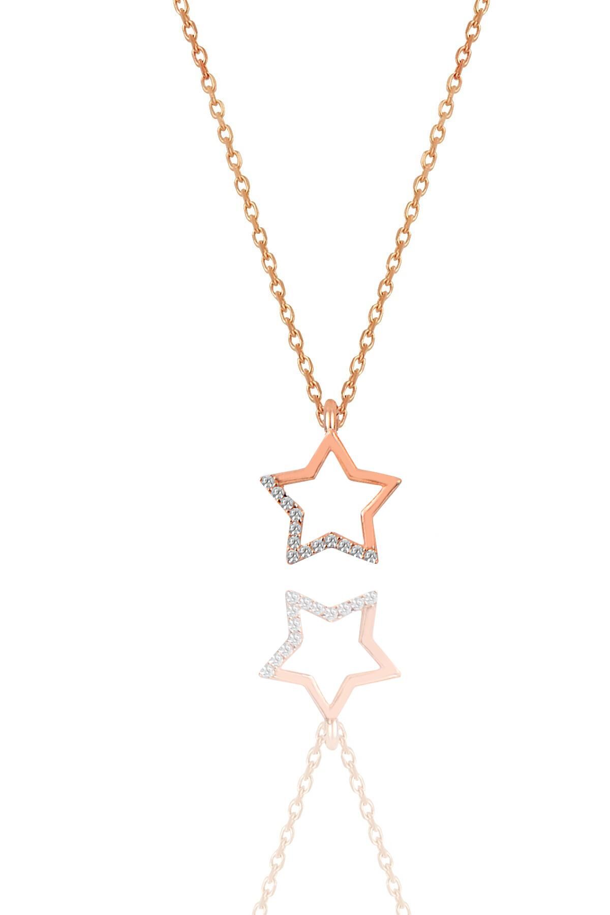Gümüş rose zirkon taşlı yıldız kolye SGTL11324ROSE