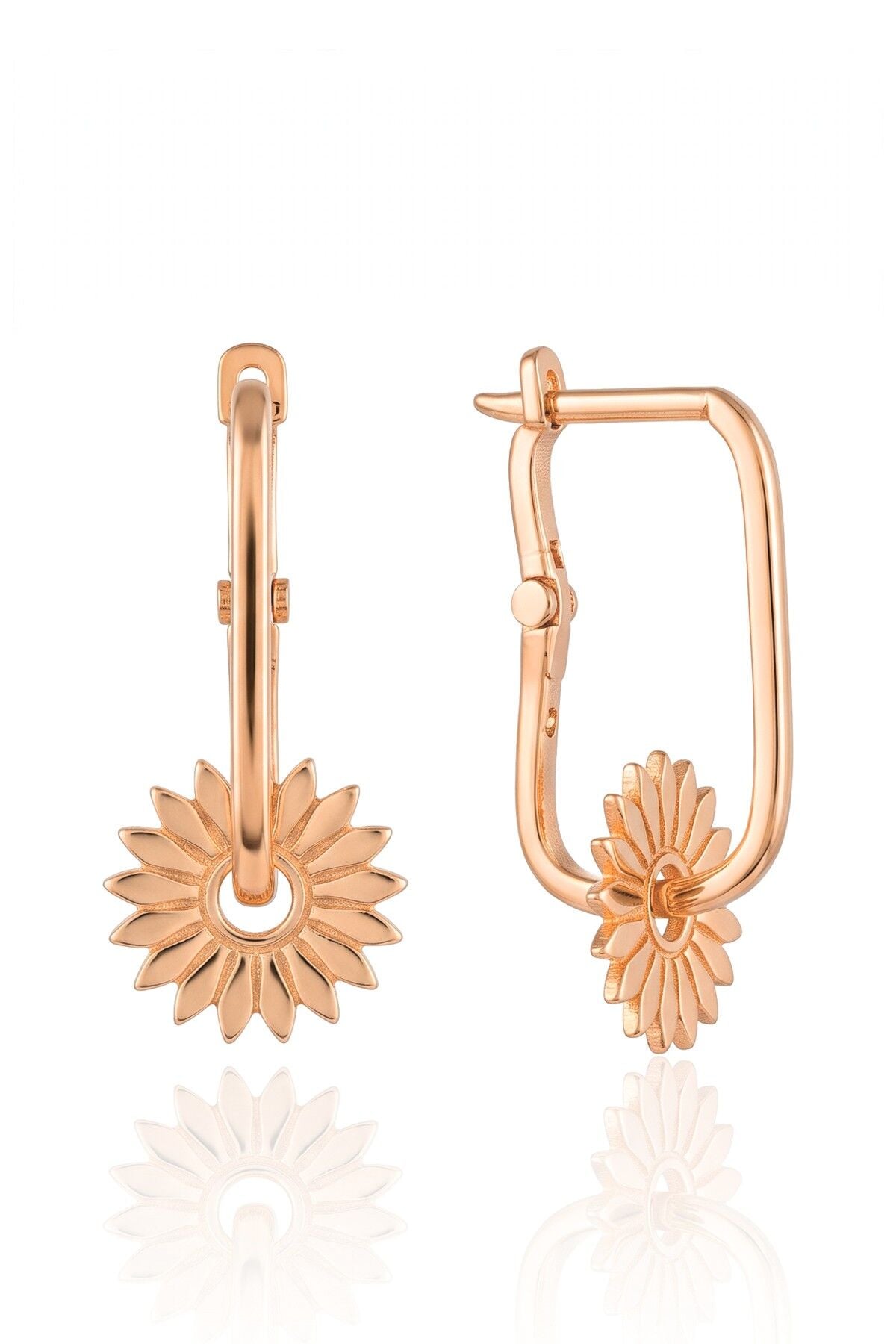 925 Ayar Gümüş Küpe Rose Güneş Motifli Geometrik Sallantılı Kadın Göçmen Küpe SGTL13580ROSE