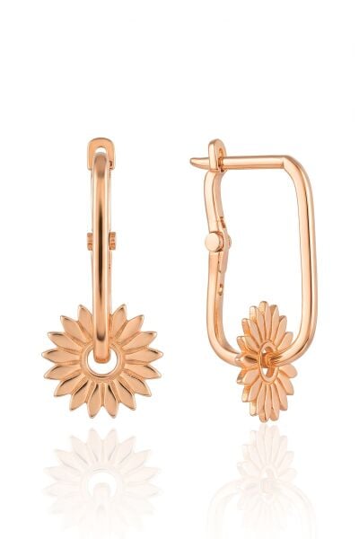 925 Ayar Gümüş Küpe Rose Güneş Motifli Geometrik Sallantılı Kadın Göçmen Küpe SGTL13580ROSE