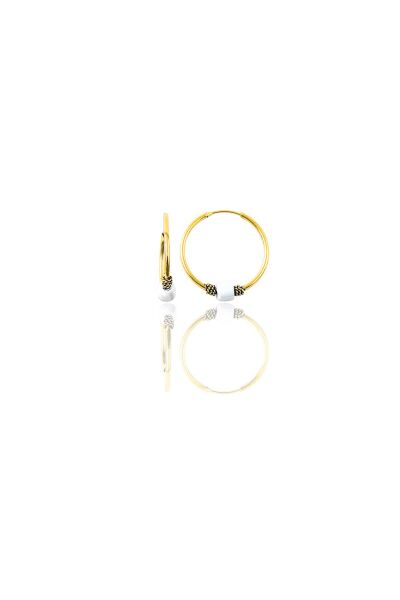 Gümüş altın yaldızlı 14 mm  beyaz taşlı halka küpe SGTL11275GOLD