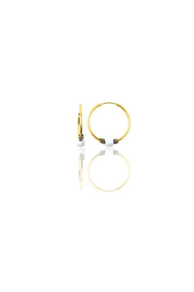 Gümüş altın yaldızlı 14 mm  beyaz taşlı halka küpe SGTL11275GOLD