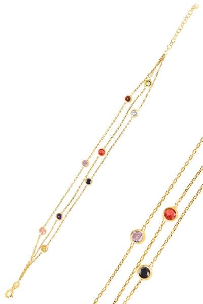 Gümüş altın yaldızlı  renkli sıra taşlı  bileklik SGTL10520GOLD