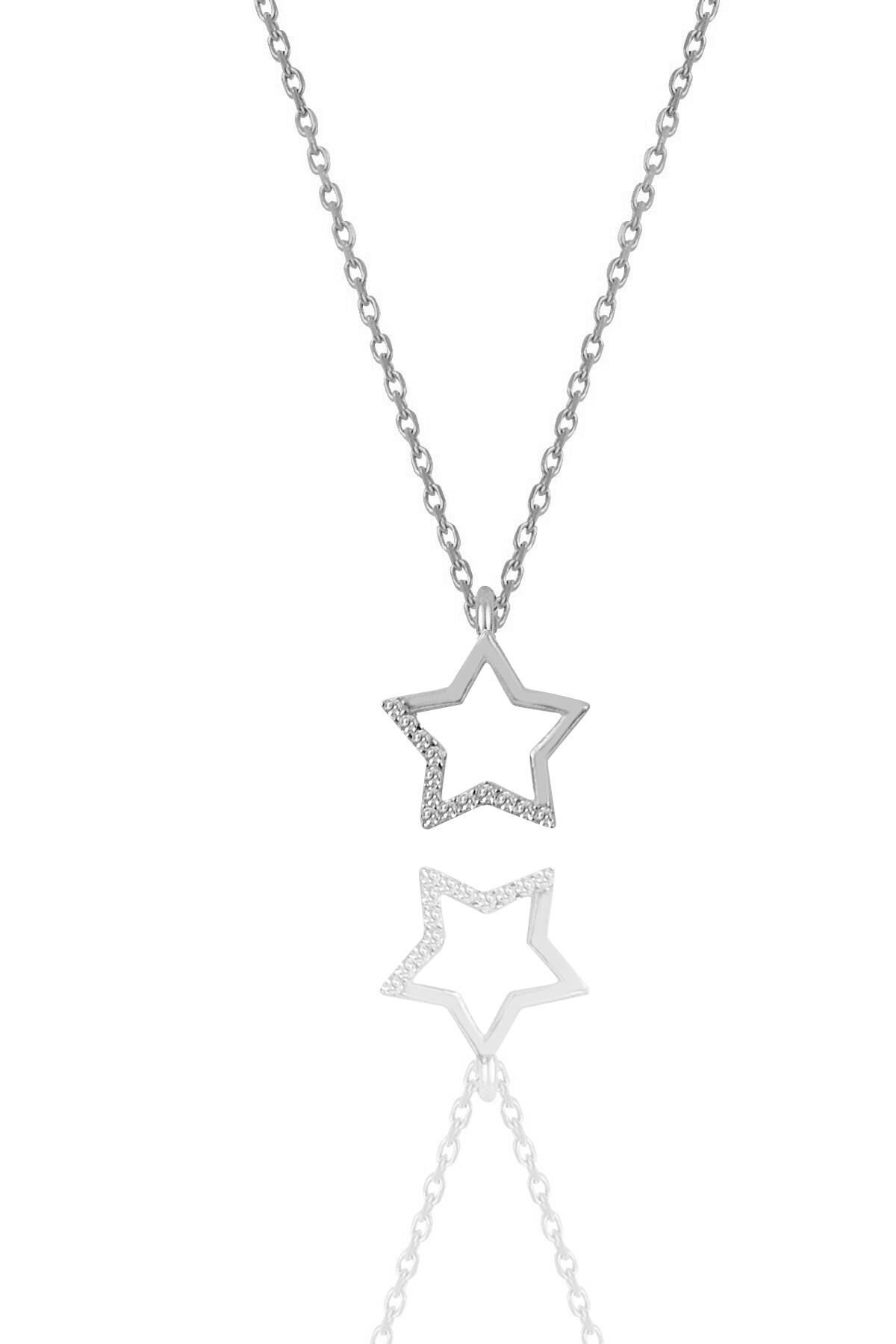 Gümüş  beyaz altın rodyumlu  zirkon taşlı yıldız kolye SGTL11324RODAJ