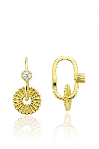 925 Ayar Gümüş Küpe Altın Kaplama Papatya Modeli Zirkon Taşlı Göçmen Küpe SGTL13581GOLD