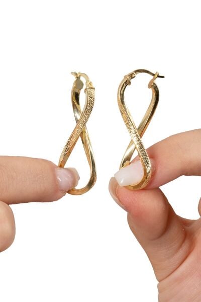 925 ayar gümüş küpe altın yaldızlı desenli sonsuzluk kavisli küpe SGTL13159GOLD