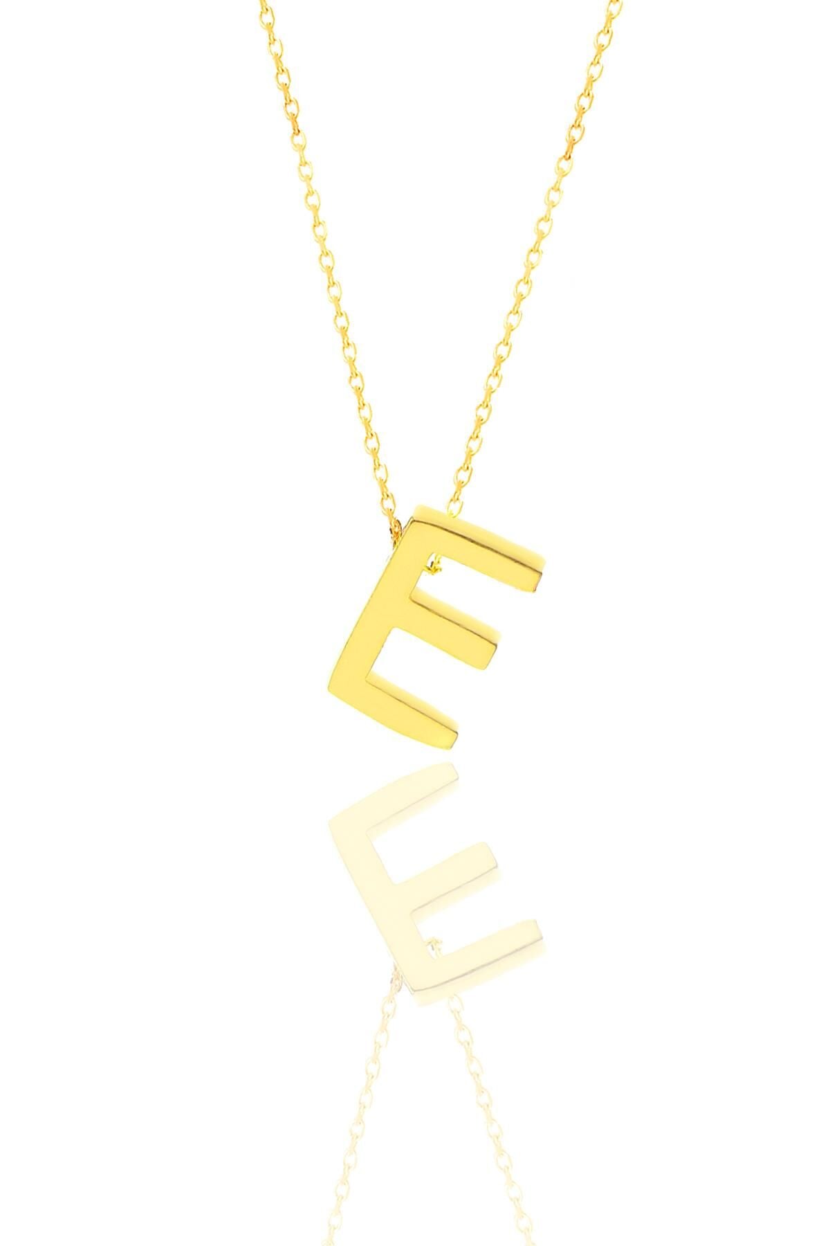 Gümüş altın yaldızlı üç boyutlu minimal E harf kolye SGTL11180E