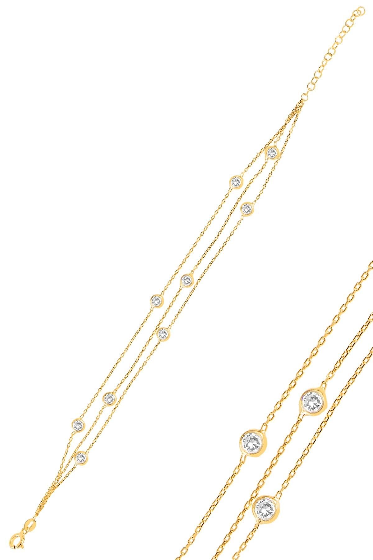 Gümüş altın yaldızlı zirkon sıra  taşlı  bileklik SGTL10519GOLD