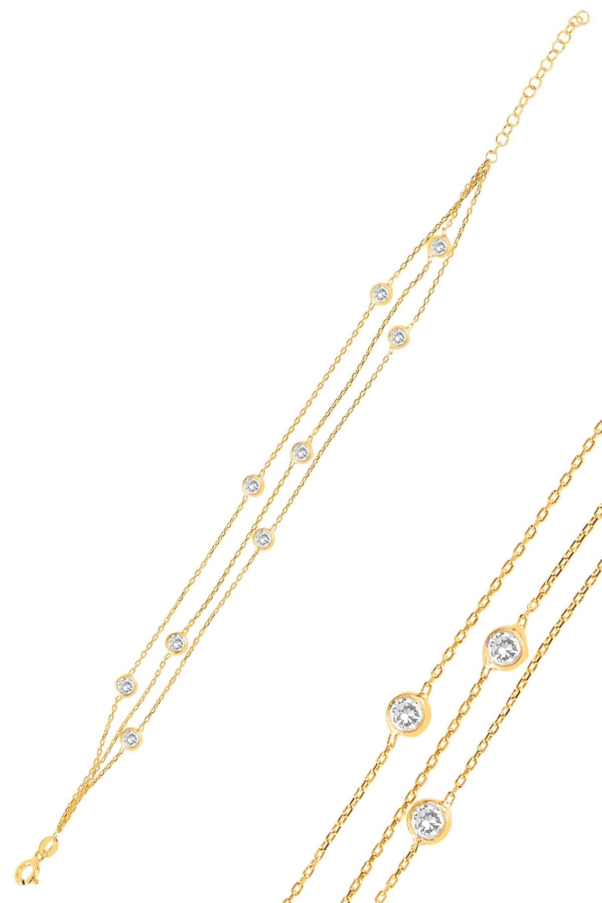 Gümüş altın yaldızlı zirkon sıra  taşlı  bileklik SGTL10519GOLD