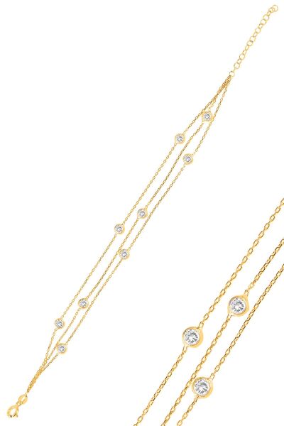 Gümüş altın yaldızlı zirkon sıra  taşlı  bileklik SGTL10519GOLD