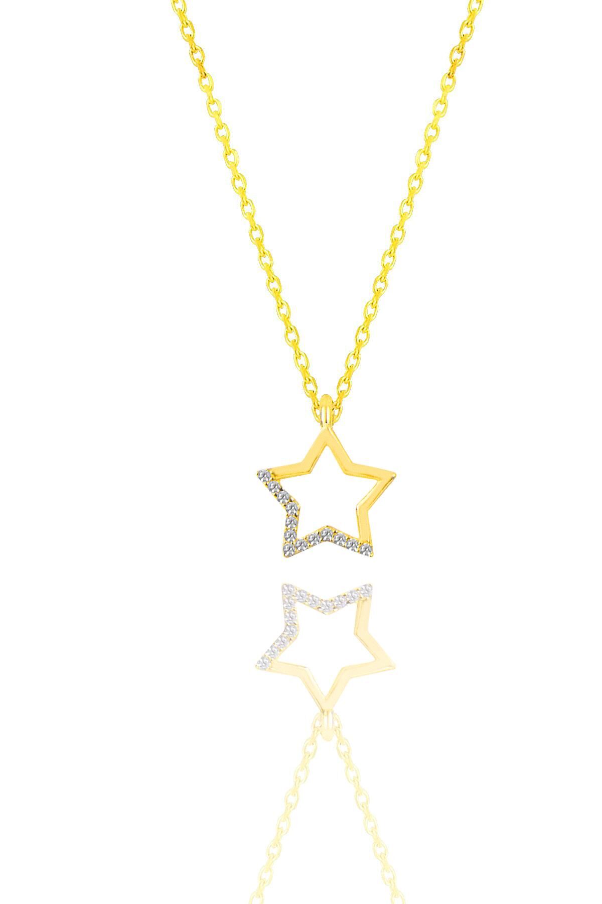 Gümüş altın yaldızlı zirkon taşlı yıldız kolye SGTL11324GOLD