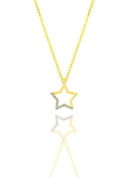 Gümüş altın yaldızlı zirkon taşlı yıldız kolye SGTL11324GOLD