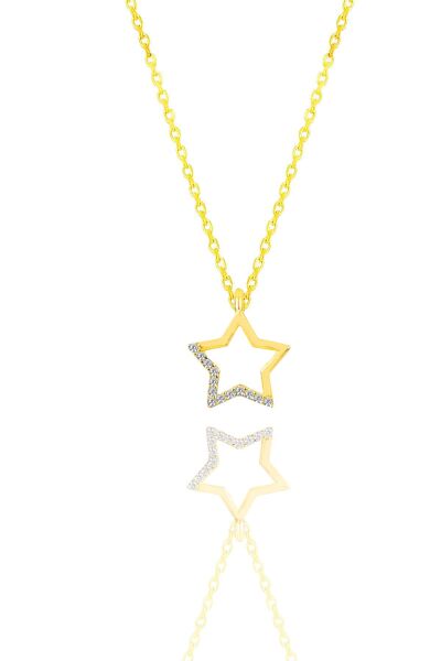 Gümüş altın yaldızlı zirkon taşlı yıldız kolye SGTL11324GOLD