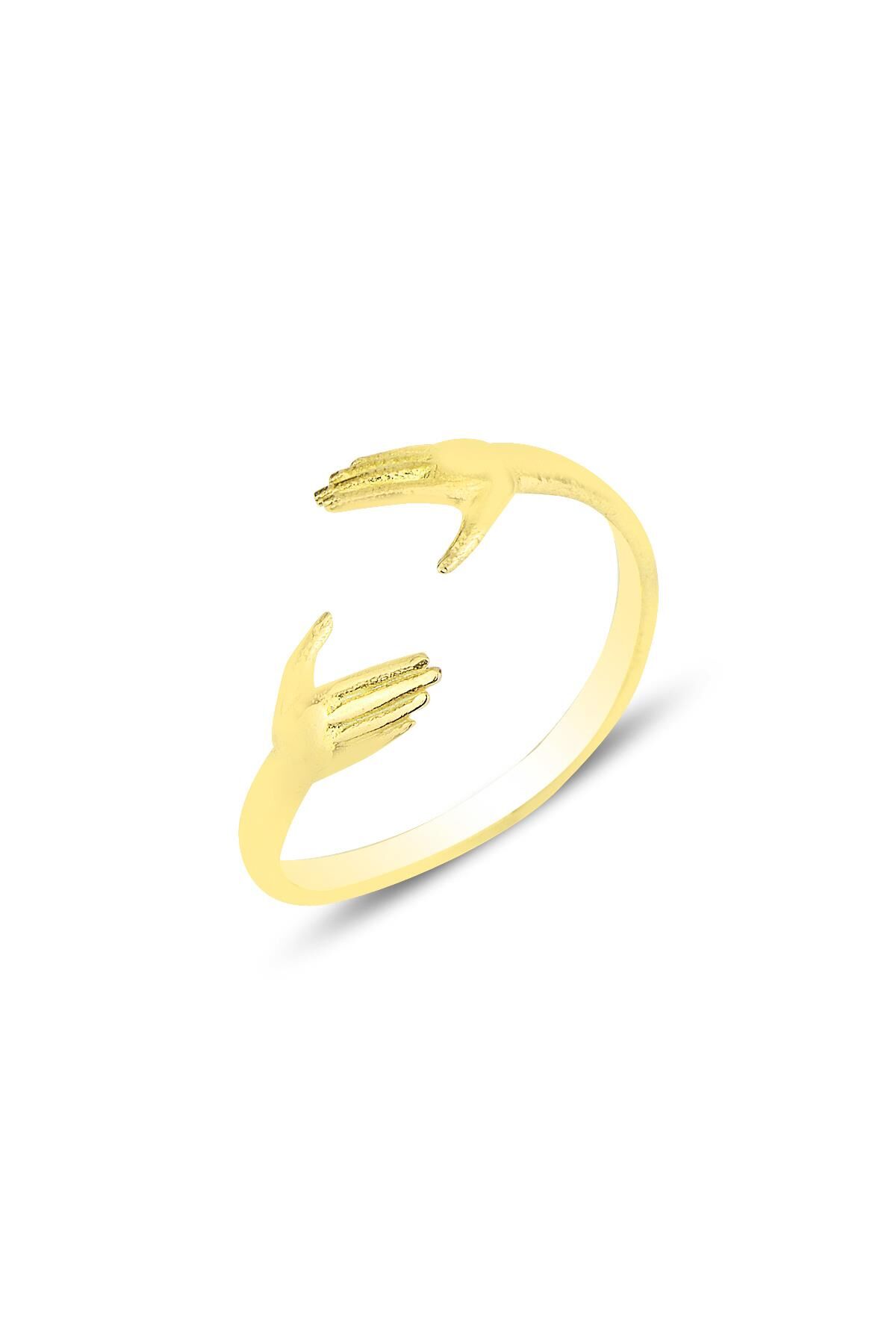 Gümüş altın yaldızlı sarılan eller ayarlamalı yüzük SGTL12159GOLD