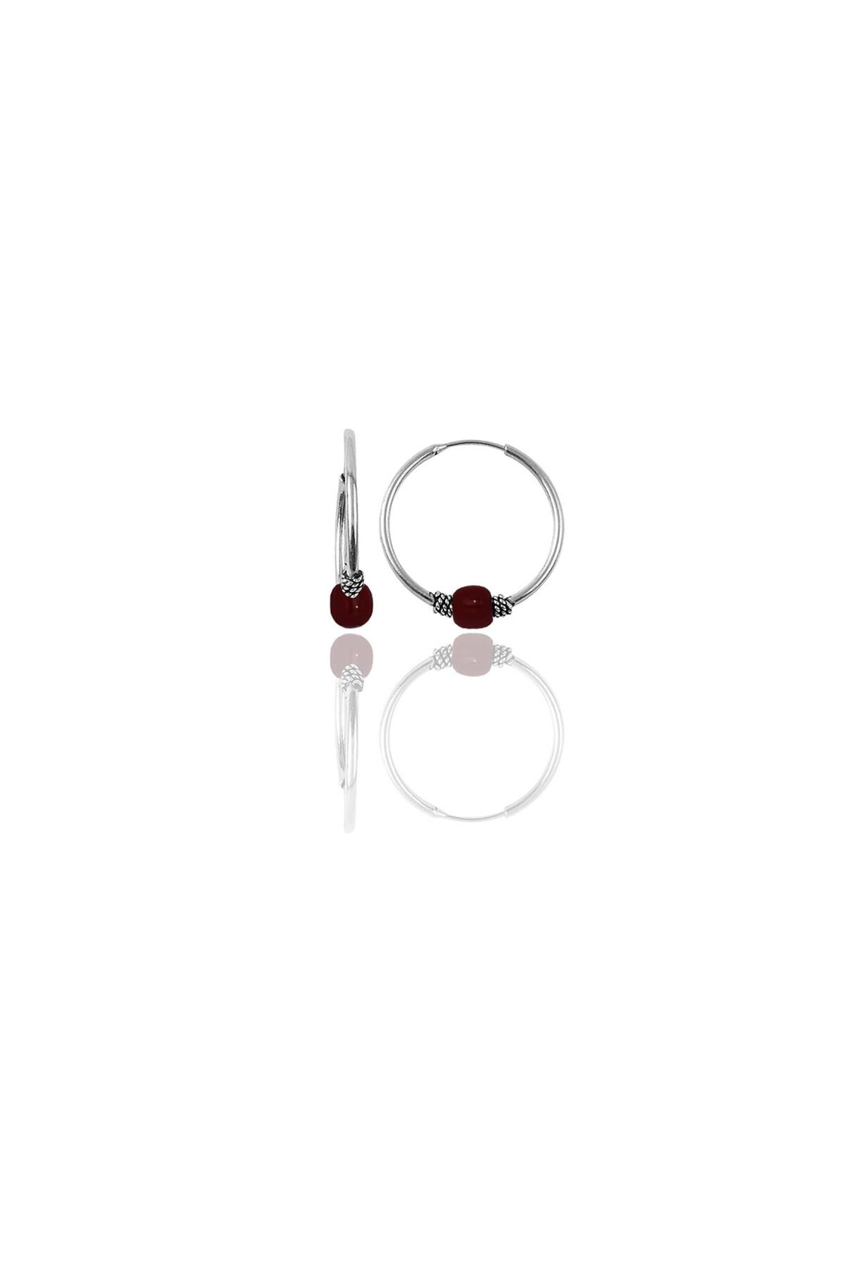 Gümüş 14 mm  mercan renkli  halka küpe SGTL11273RODAJ