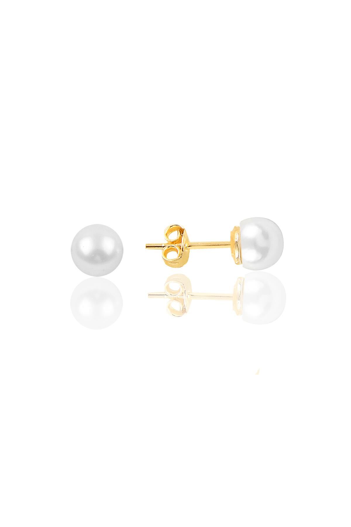 Gümüş altın yaldızlı 6 mm inci küpe SGTL11804GOLD