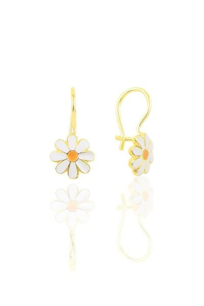 Gümüş altın yaldızlı mineli çengelli papatya küpe SGTL10415GOLD