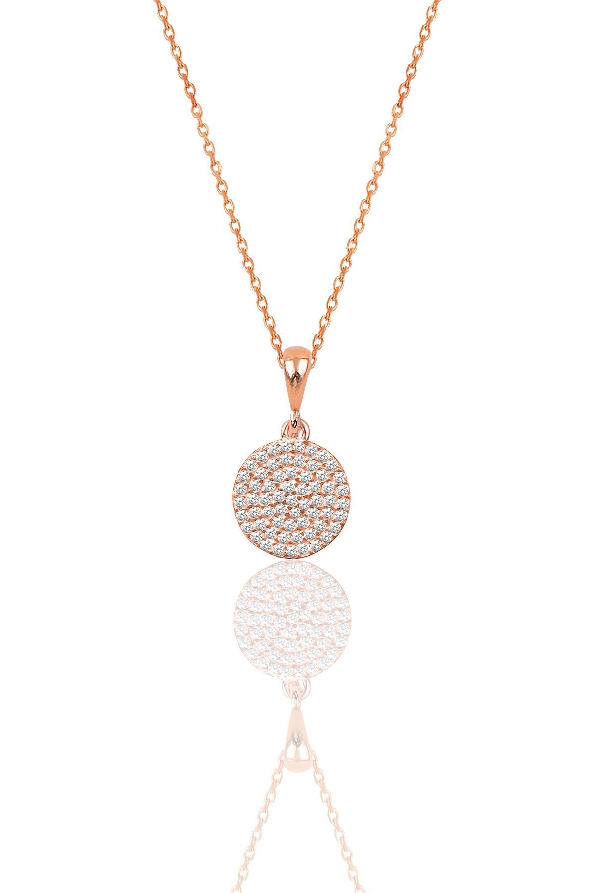 Gümüş rose zirkon taşlı yuvarlak kolye  SGTL12096ROSE