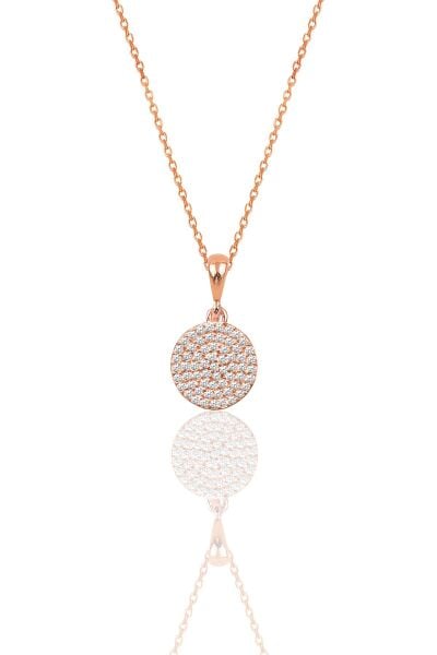 Gümüş rose zirkon taşlı yuvarlak kolye  SGTL12096ROSE