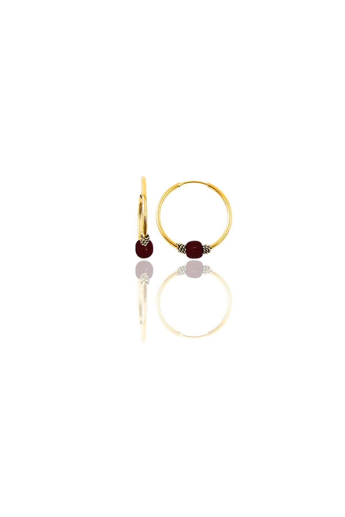 Gümüş altın yaldızlı 14 mm  mercan renkli  halka küpe SGTL11273GOLD